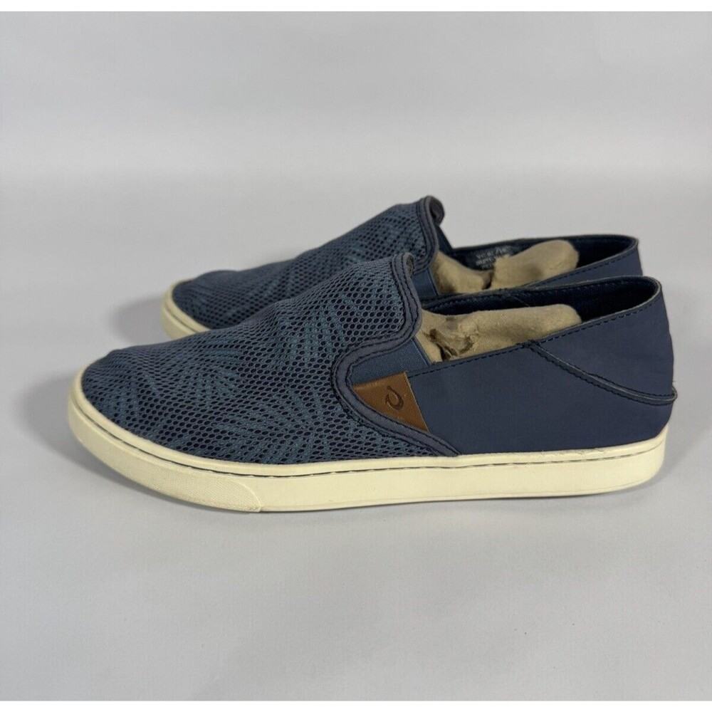 Olukai Pehuea Women's Blue Palm Mesh Slip On Sneakers Size 8